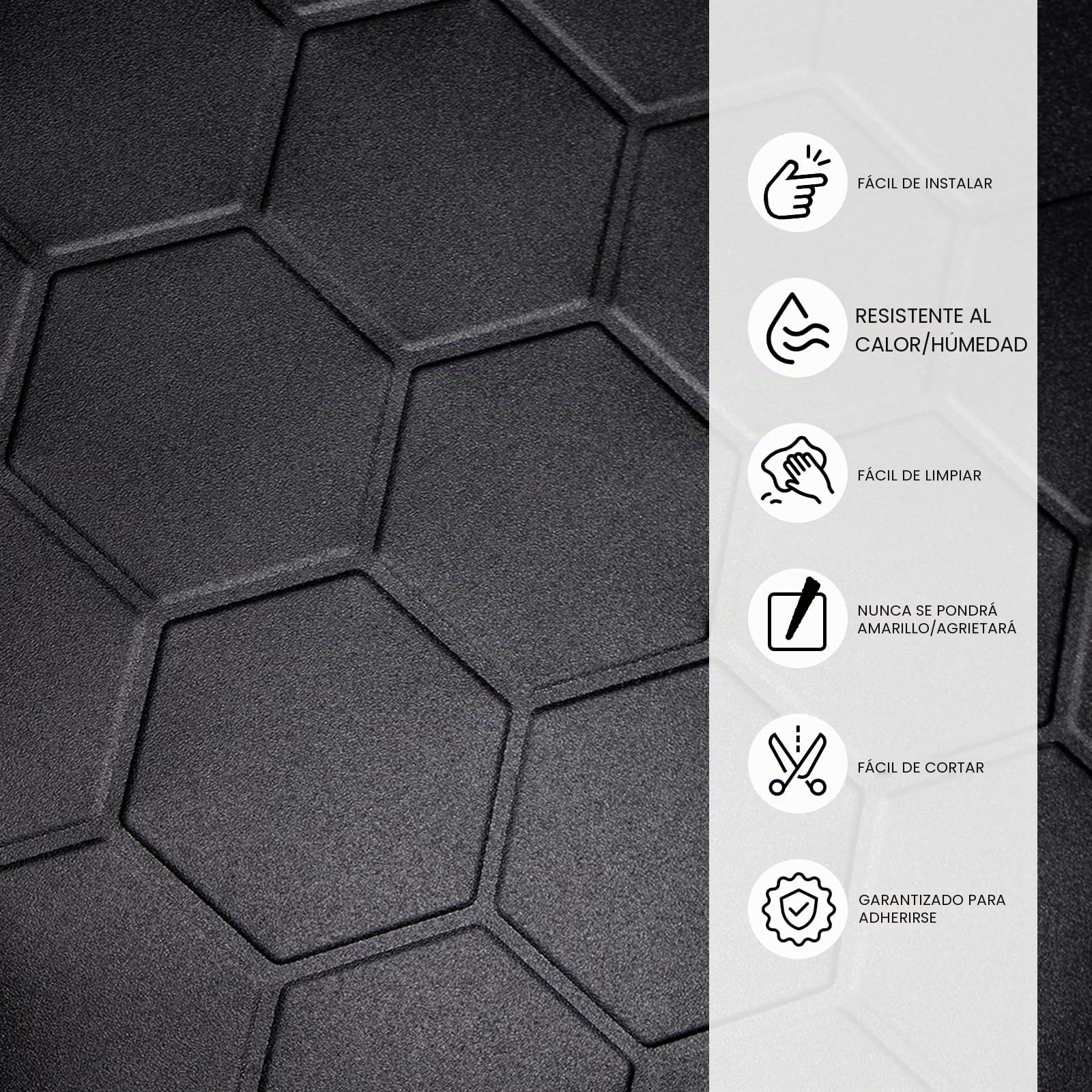 Azulejos De Pared Autoadhesivos De 1,6 mm De Grosor, Adhesivos Hexagonales Negros Mate para Salpicadero De Cocina, Baño y Decoración Del Hogar (10 Hojas, 12 x 12 Pulgadas)