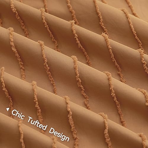 Miniatura 5 de JELLYMONI - Juego de funda de edredón de microfibra tamaño individual color naranja oscuro de 3 piezas, reversible, textura capitoné a rayas