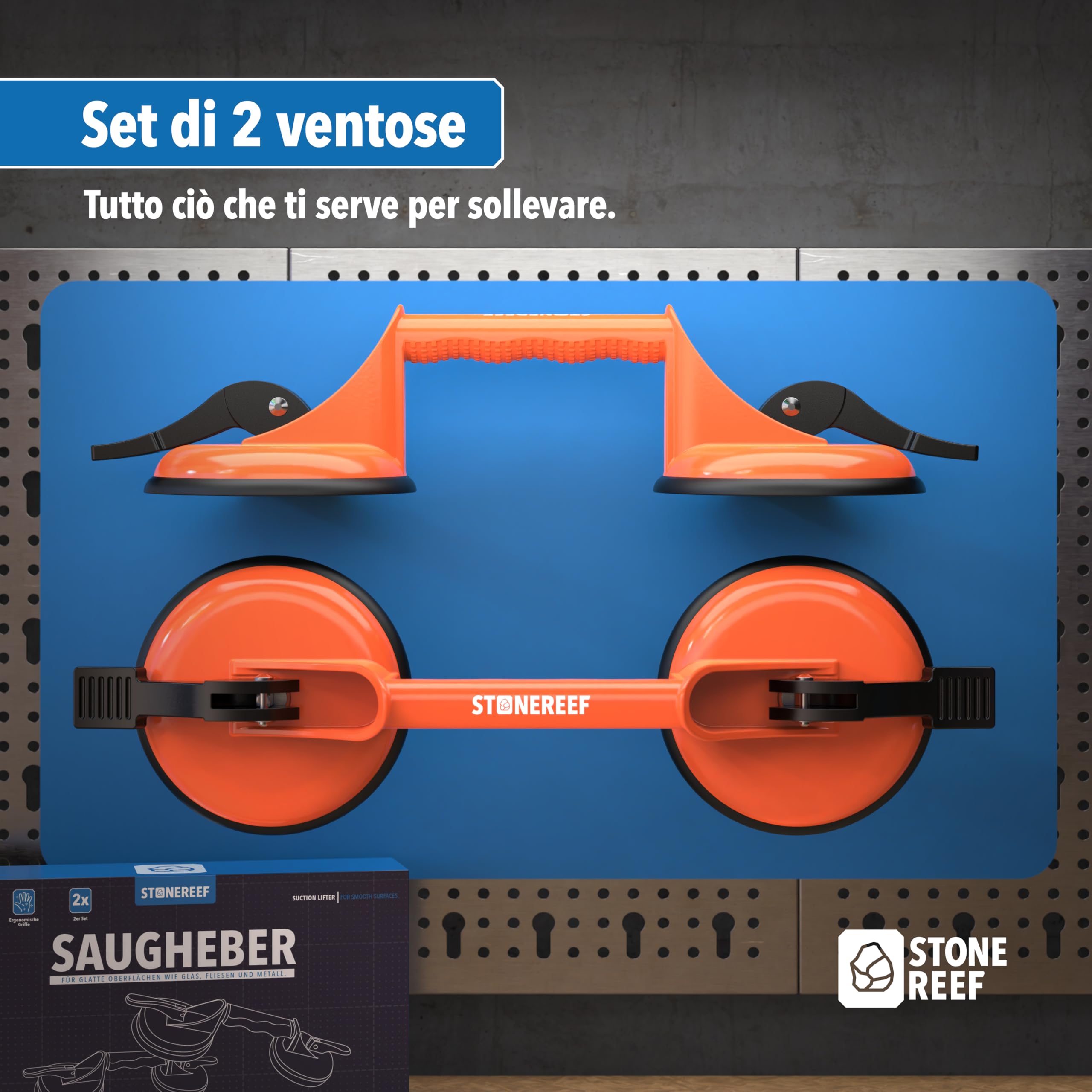 Sollevatore a ventosa Heavy Duty (confezione da 2) – 100 kg sollevatore sottovuoto in alluminio – Sollevatore professionale per piastrelle, vetro, terrazze, laminato e dischi – Utensili per