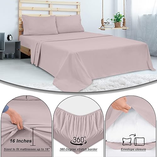Miniatura 5 de ROYALE LINENS Juego de sábanas de algodón peinado 100% de fibra larga de 300 hilos - Sábanas de cama de 4 piezas tamaño Full - 1 ajustable, 1 plana,