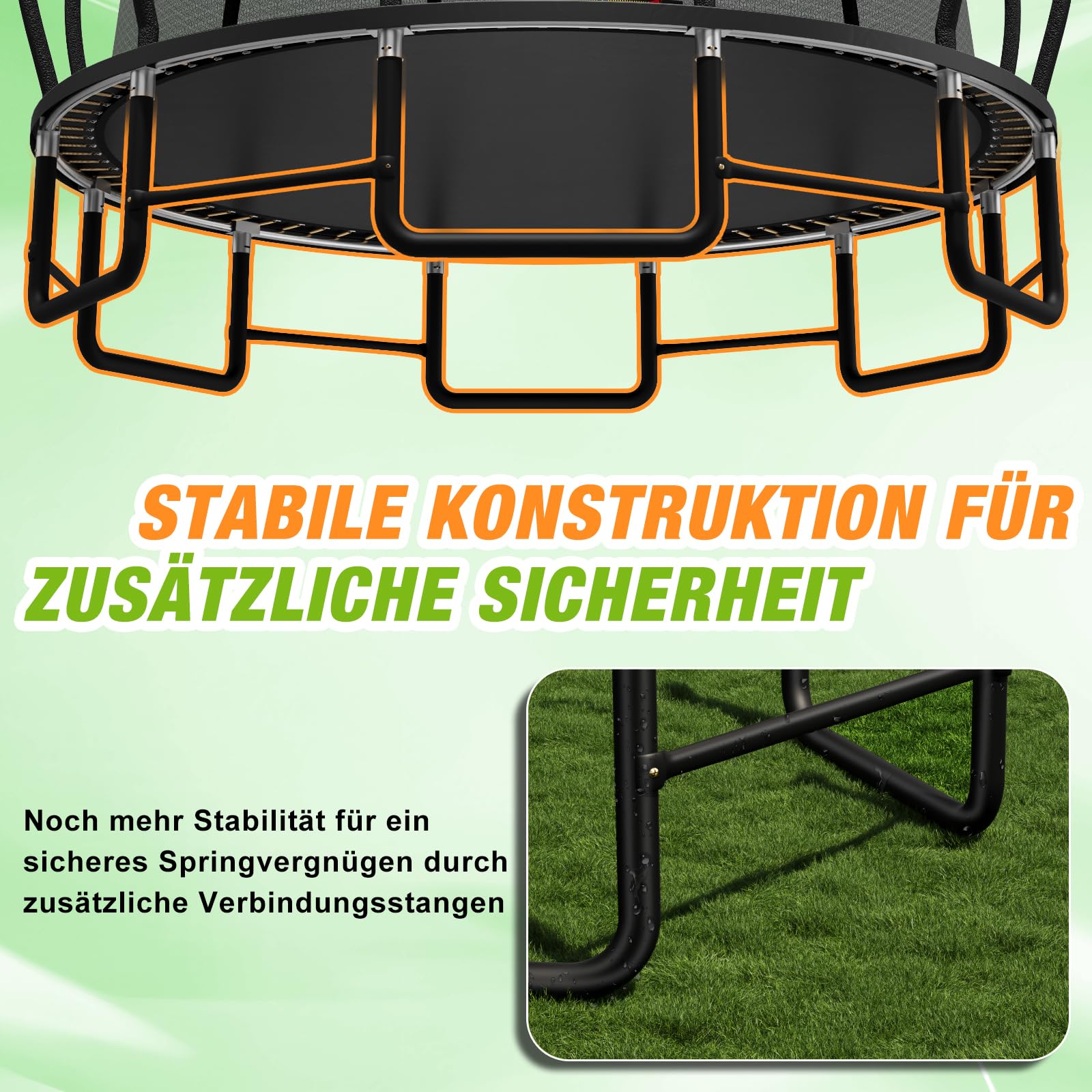 Devoko Trampolin Outdoor Ø228/305/366/427 cm, GS-Zertifikat, Mit verstärkten Beintraversen, Stabil, Robust und Belastbar
