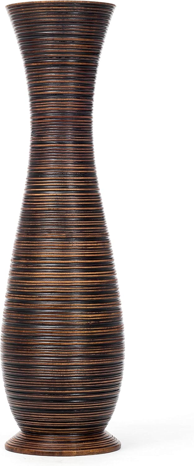 Leewadee Large Brown Home Decor Floor Vase - Wooden 34 inch Tall Farmhouse Decor Flower Holder for Fake Plant and Pampas Grass