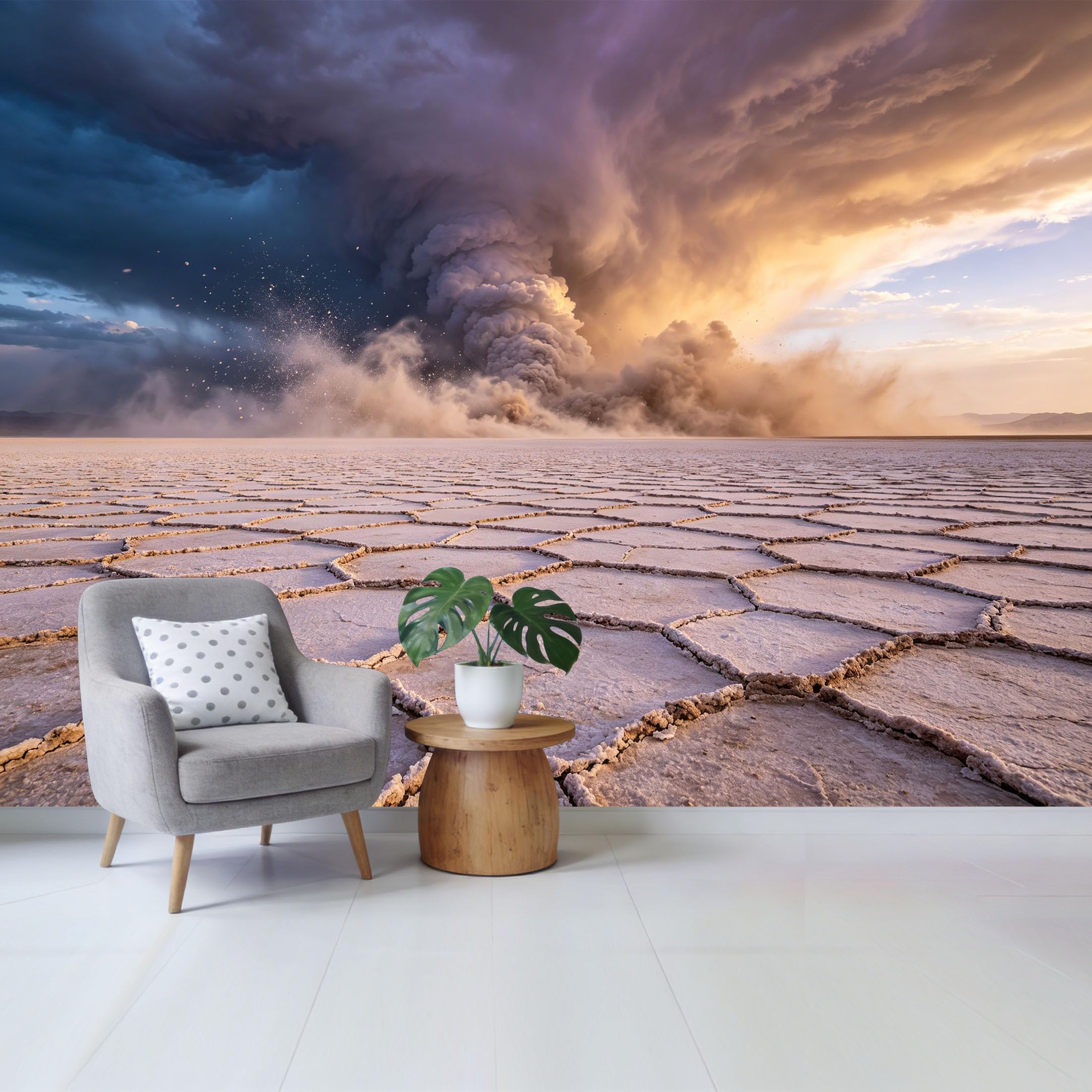 Custom Size Wall Mural Dramatic Mountain Lake Desert Storm Landscape Removable Self Adhesive Fabric Home Wall Decor for Living Room Bedroom Bathroom