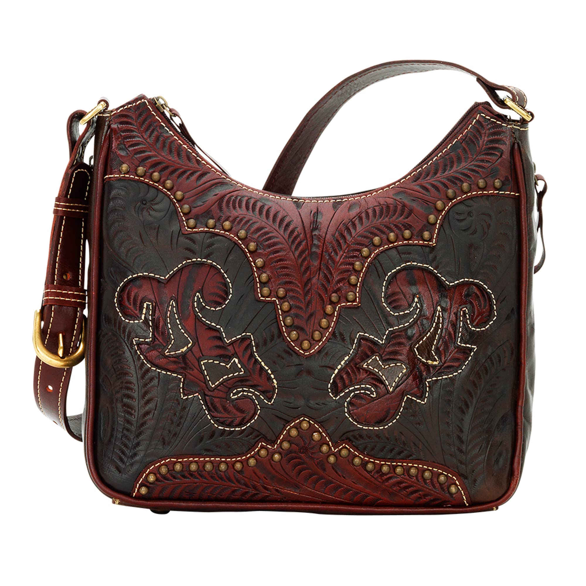 American West Hand Tooled Handcrafted 100 Genuine Leather Shoulder Bag Concealed Carry Pocket on Back Purse for Women
