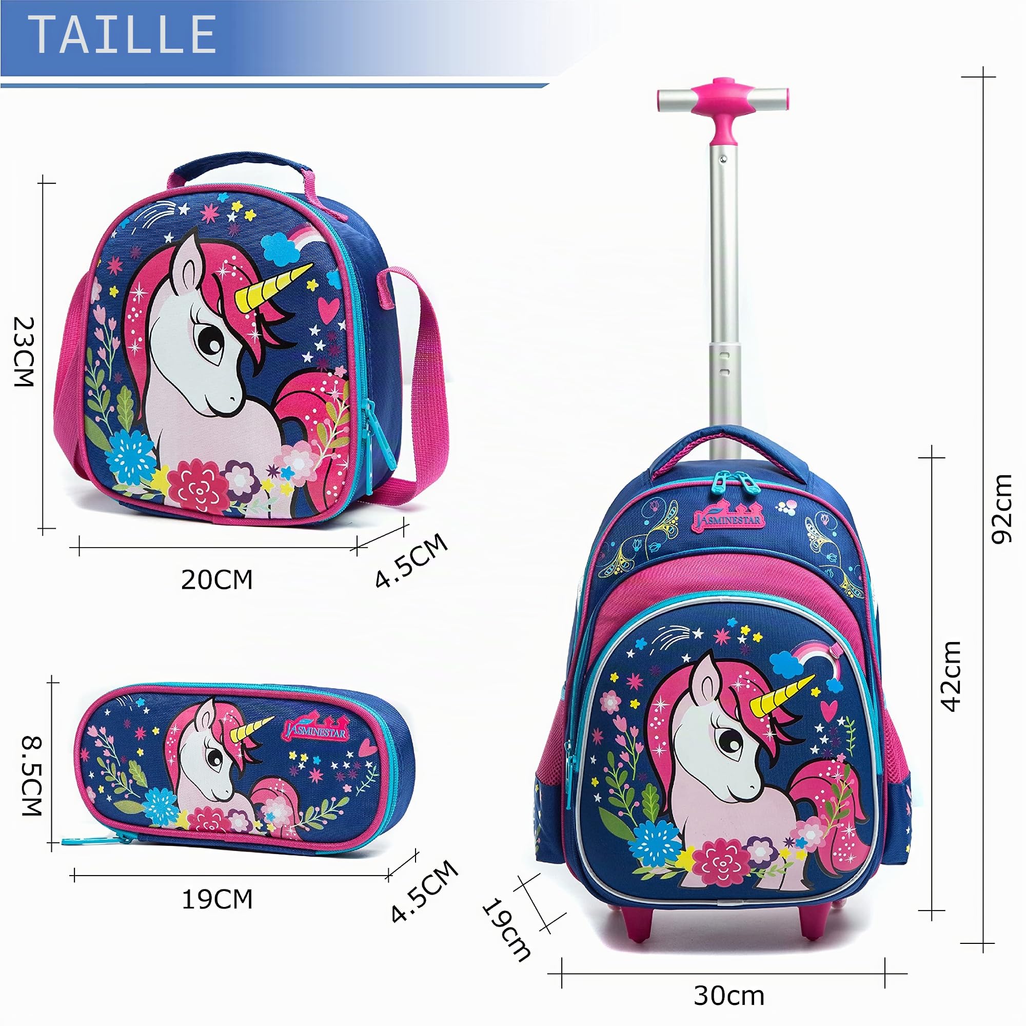 HTgroce Sac à Dos Filles Licorne Sac à Dos préscolaire pour Filles,Cartable Fille Primaire Convient pour GS, CP, CE1, CE2, CM1, CM2 Enfant Étui à Crayons Inclus Parfait pour l'école., Bleu, Fille