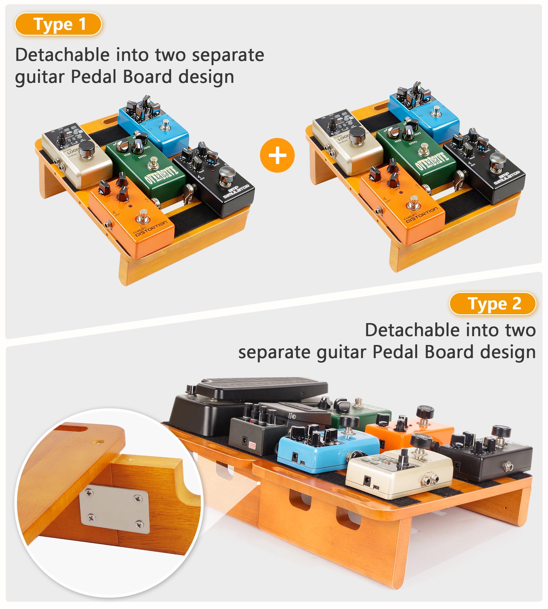 Amazon | 木製ペダルボード ギターエフェクト 2-in-1 ペダルボード