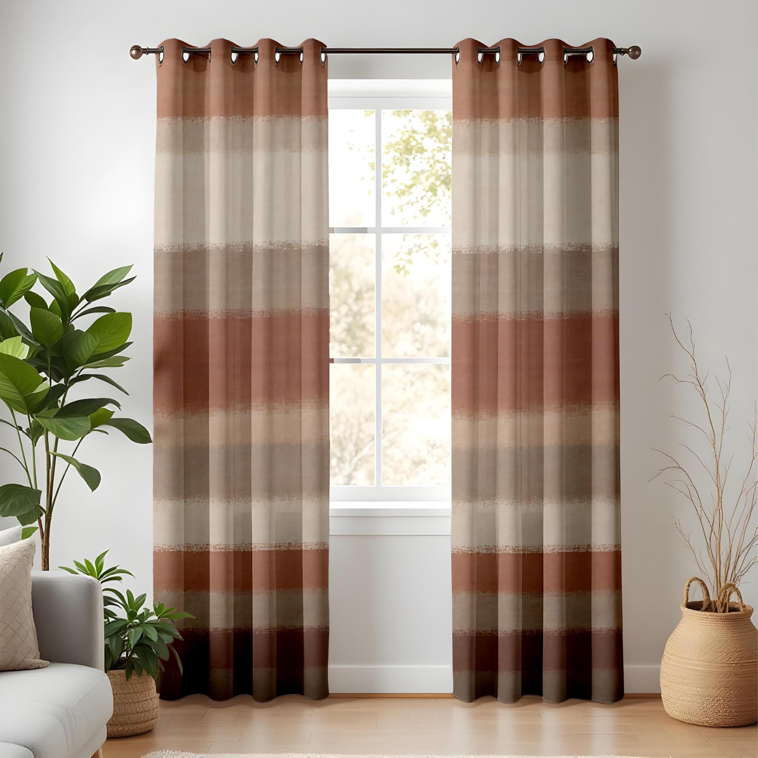 Rideaux occultants pour Chambre à Coucher, 2 Panneaux, Rayures ombrées Taupe Rouille, Rideaux à Motifs Aquarelle Abstraits pour Salon (L x H / 2 x 117 x 230 cm)