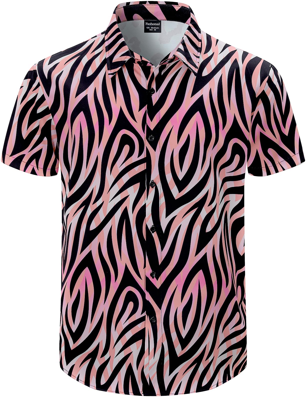 Fashonal Men's Zebra_pink Animal Print Novelty Button Down Hawaiian Shirt, S-4Xl, Large