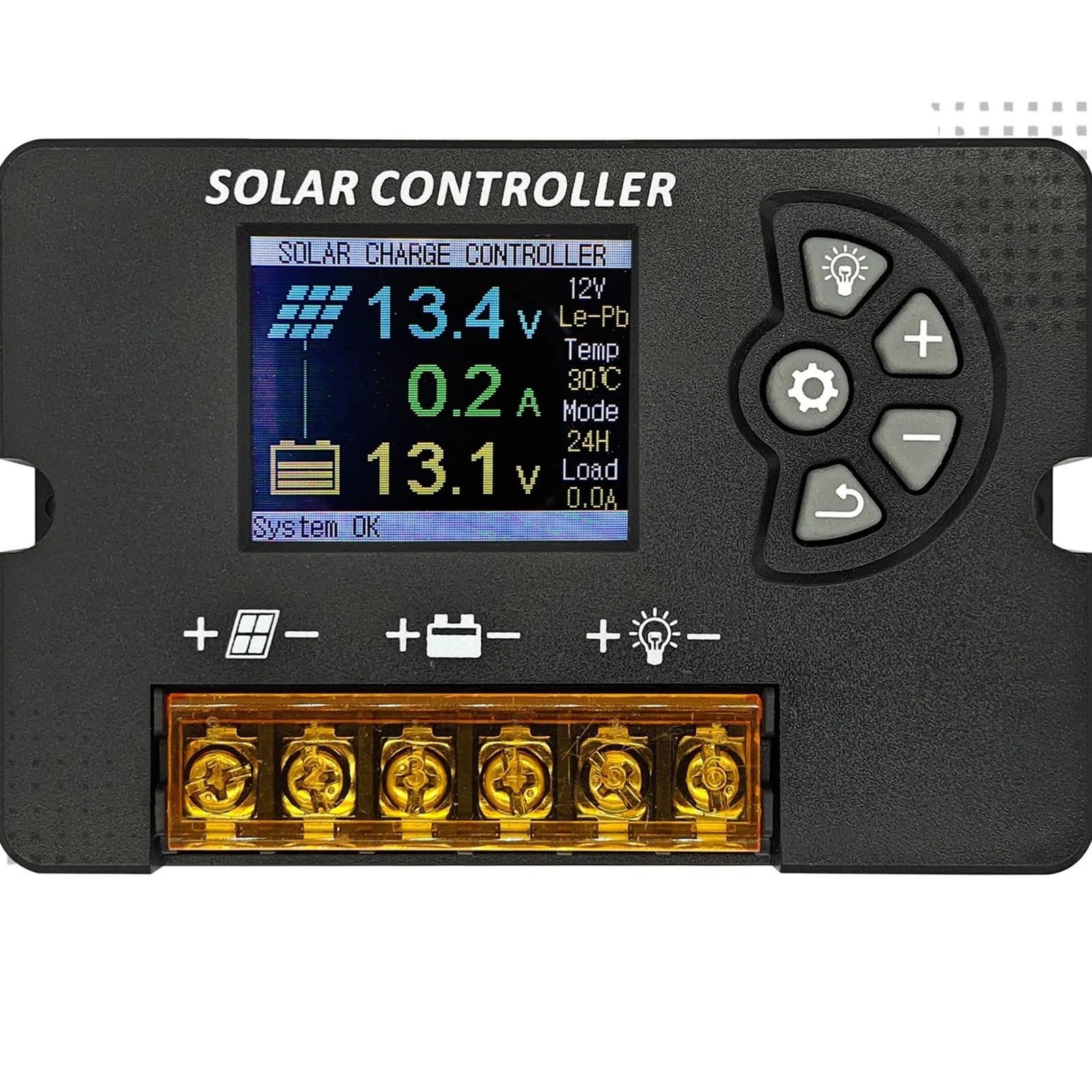 Regolatore di carica solare PWM 30A con schermo a colori, tensione regolabile, supporto multi-batteria