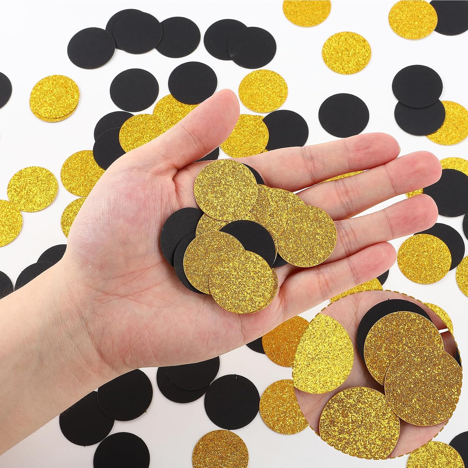 Gold Glitter and Black Paper Confetti Circle Table Decorations 1.2'' 200Pcs
