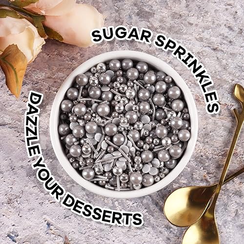 Miniatura 6 de Gránulos para decoración de pasteles, cupcakes, galletas, decoración de helado, 7 onzas de chispas plateadas para hornear, perfectas para gránulos