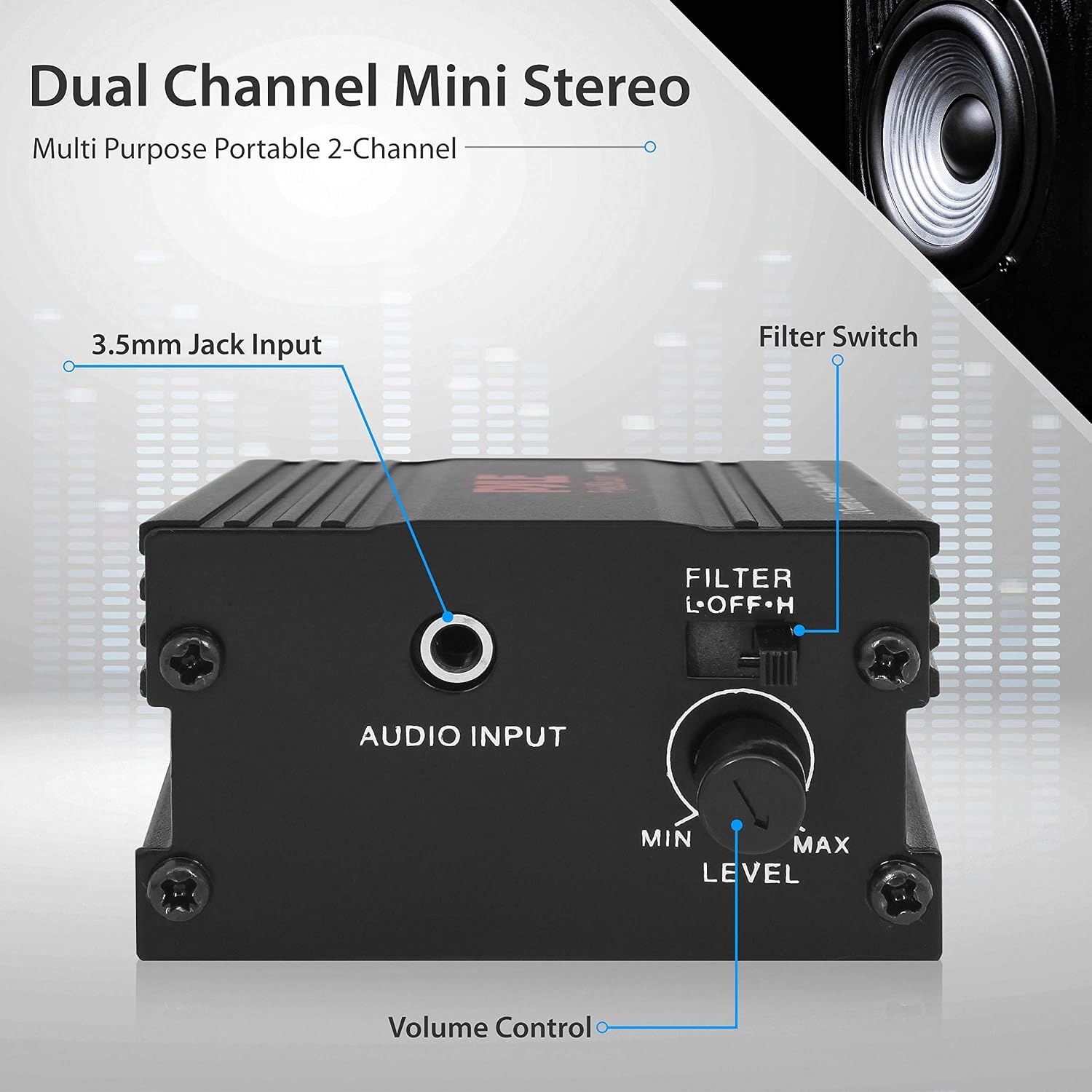 Pyle Dual Channel Mini Portable Stereo- Receiver Box - 300 Watt Rack Mount Audio Speaker Power Amplifier System w/ 3.5mm Input - Enjoy Amplified Sound for Your Home Entertainment System PLMPA35, Black