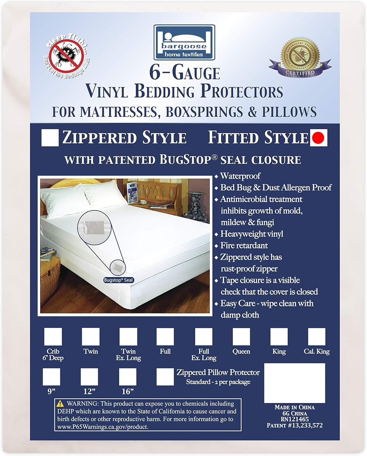 BARGOOSE HOME TEXTILES, INC. Waterproof Vinyl Twin Mattress Protector, Bed Bug & Allergen Proof - 9" Deep