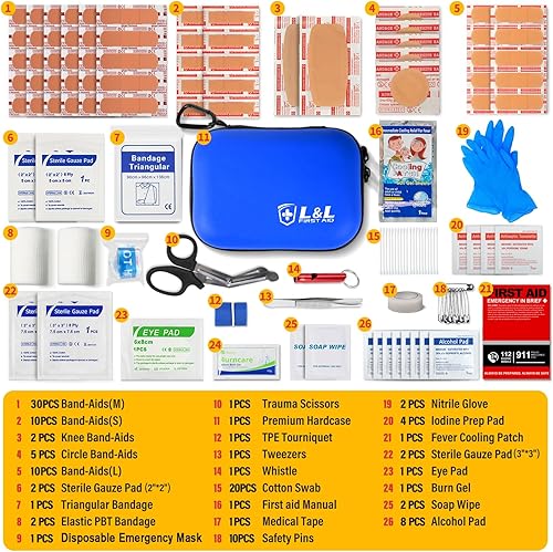 Miniatura 3 de Kit de primeros auxilios de 120 piezas para viajes, automóvil y supervivencia de emergencia, suministros médicos compactos e impermeables con