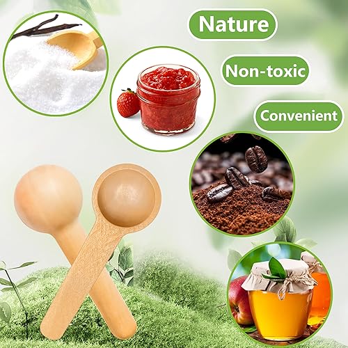 Miniatura 7 de YHNTGB 50 juegos de mini cucharas de madera de 3 pulgadas, etiquetas de papel kraft para frascos de especias, cucharas pequeñas pequeñas de madera