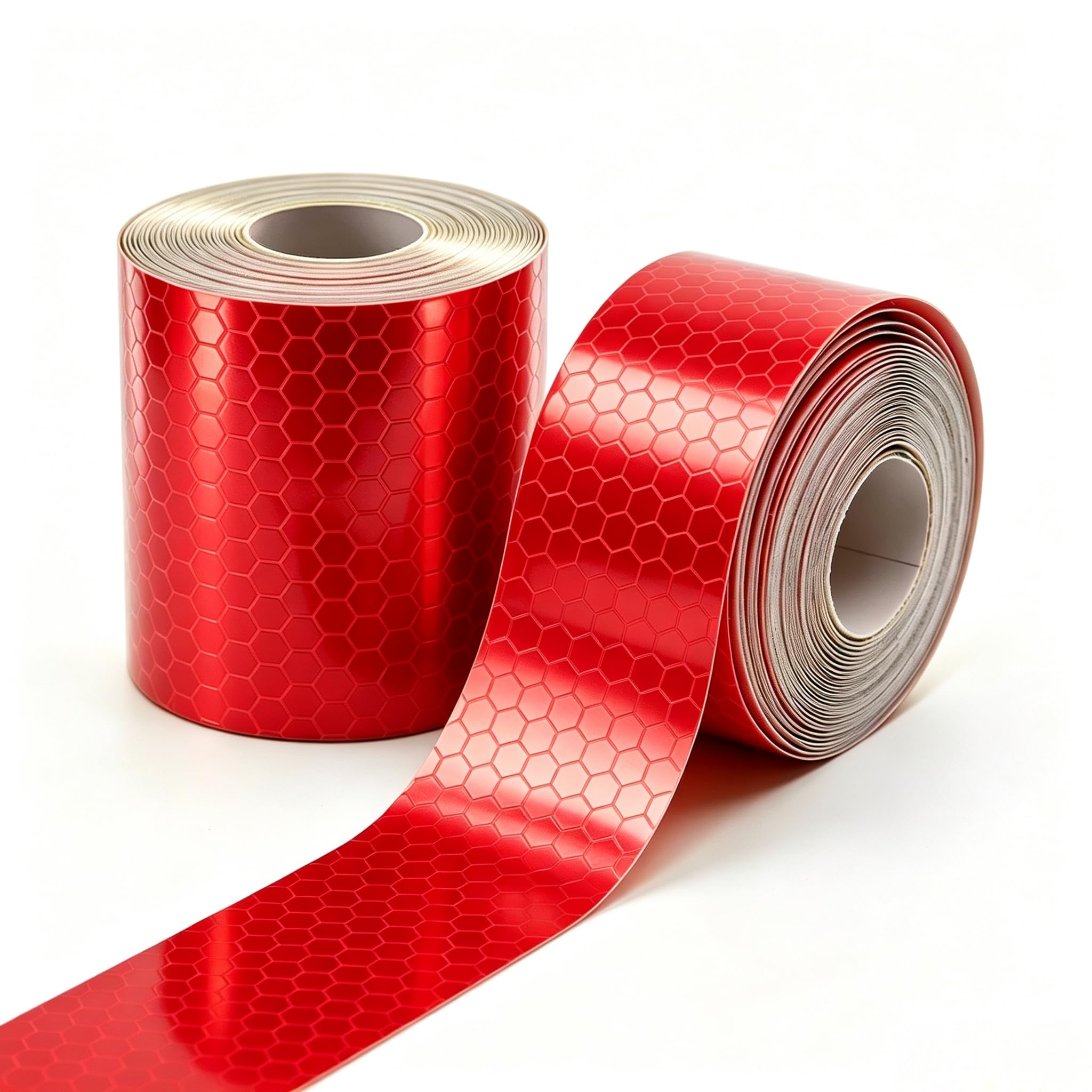 Zanpoon Red Fluorescent Reflective Tape, 2Pcs 3M*50Mm Reflector Tape Strips, High Intensity Prismatic Outdoor Waterproof Safety Warning Tape Vinyl Roll Self-Adhesive Security Marking Tape