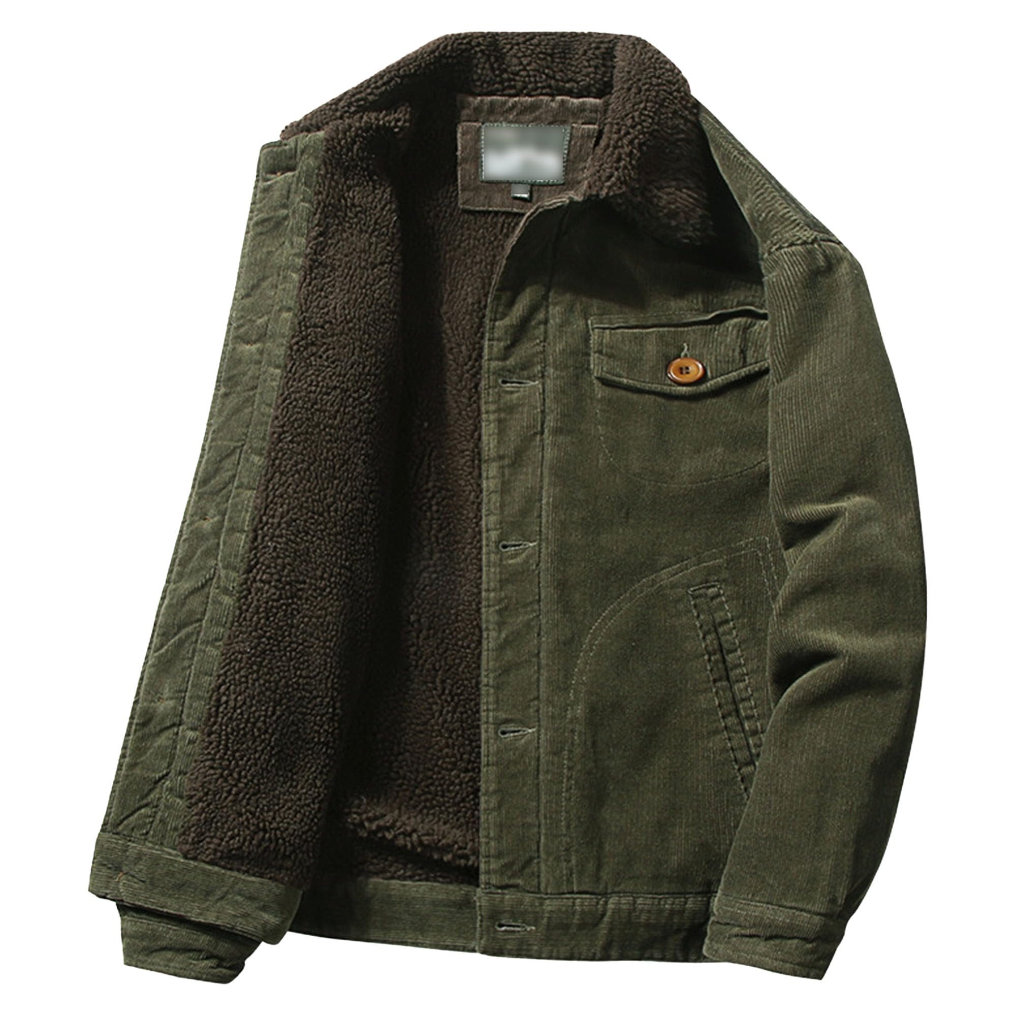 Blouson velours côtelé hommes chaud veste d'hiver doublée col fourrure cargo - 8