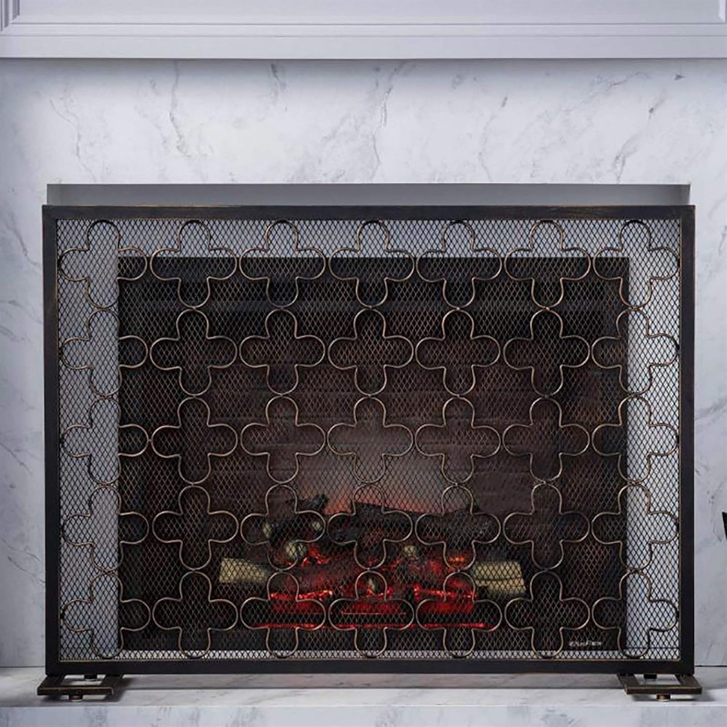 Fireplace Protectors Large Indoor Fireplace Screens Solid Steel Spark Guard Single Panel Steel Mesh Protectors for Freestanding Fireplace