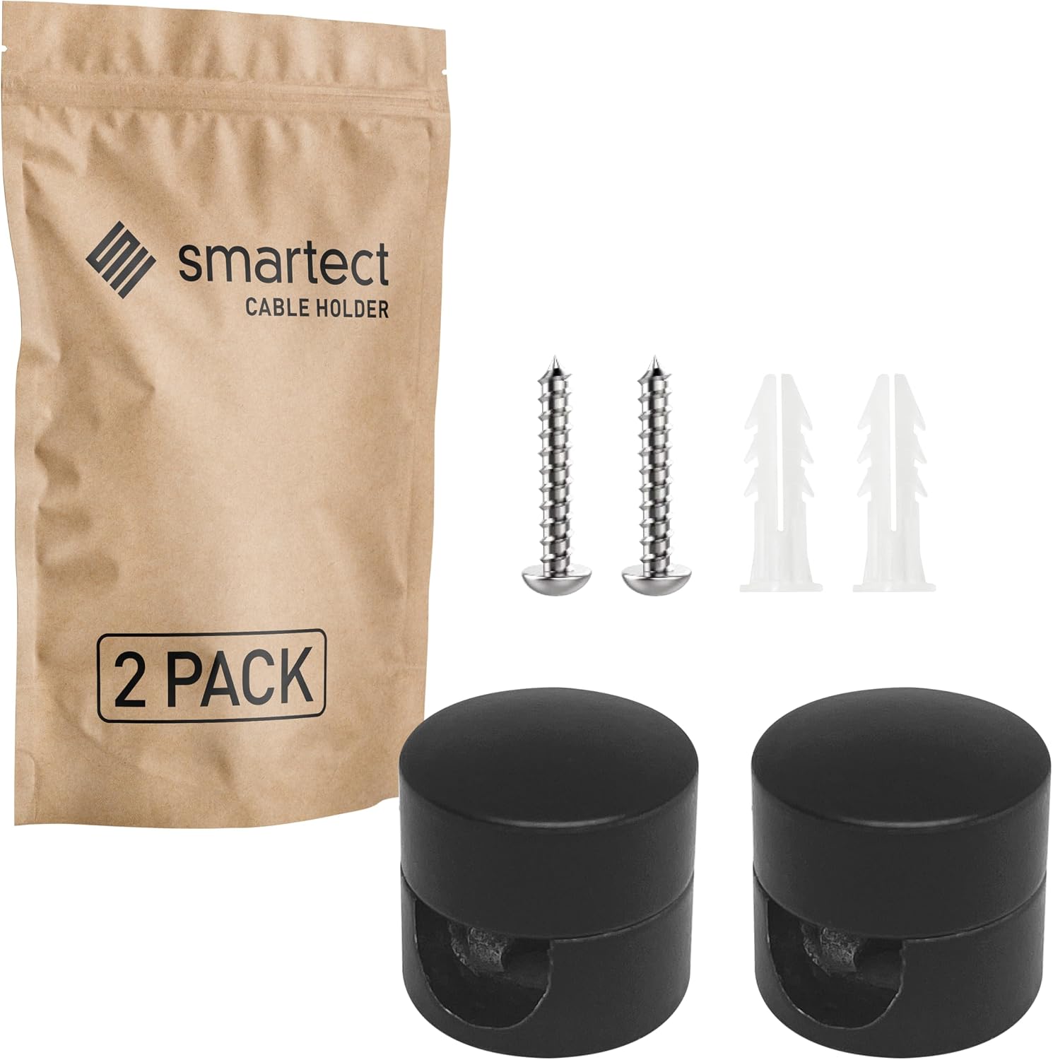 smartect Aluminium Wall and Ceiling Pins for Textile Cables [Pack of 2 Black] Ceiling Mounting with Screws and Dowels Monkey Swing Surface-Mounted Cable Holder for Own DIY Project