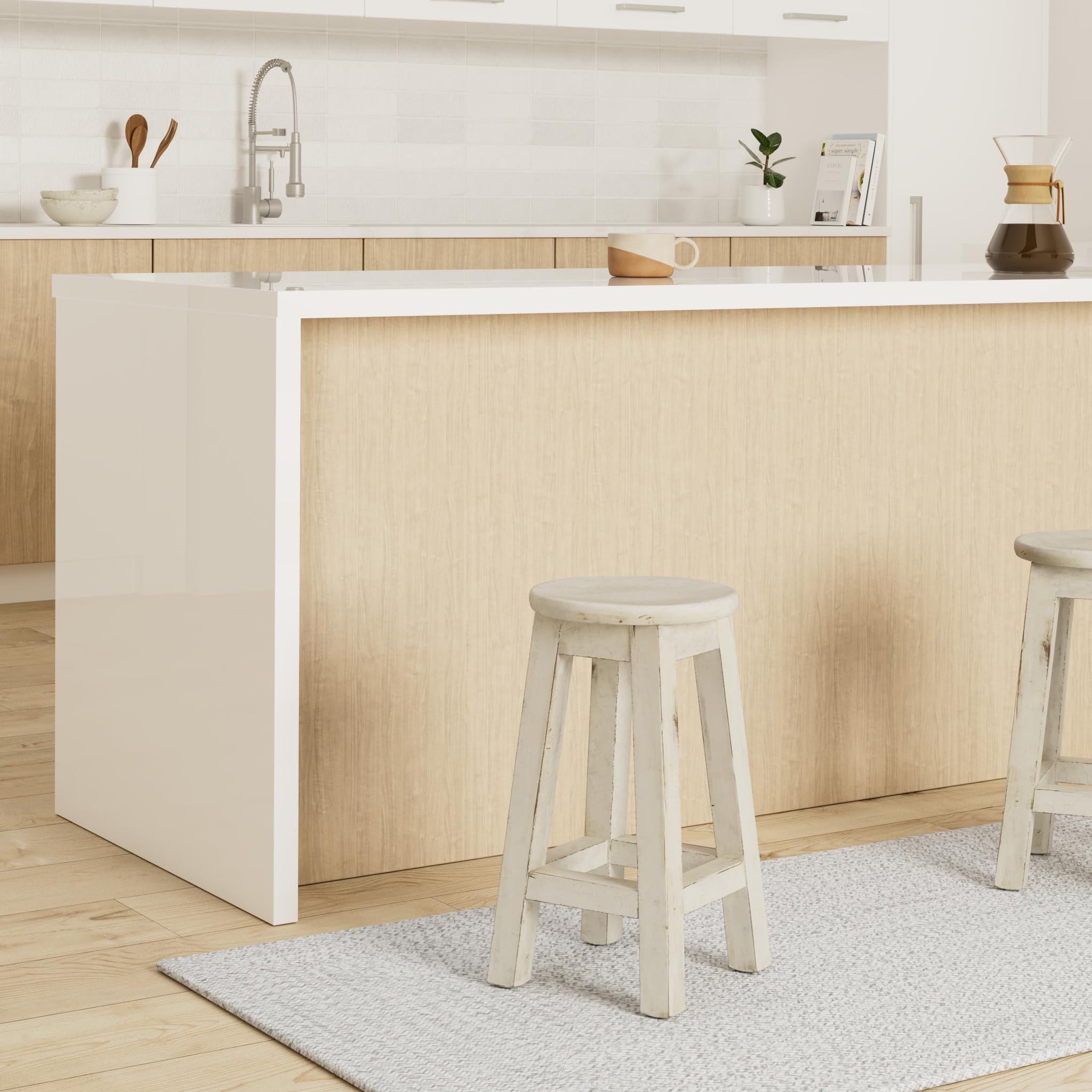 Divero Rustikaler Hocker SALOU aus Holz im Vintage-Look –Farbe: weiß