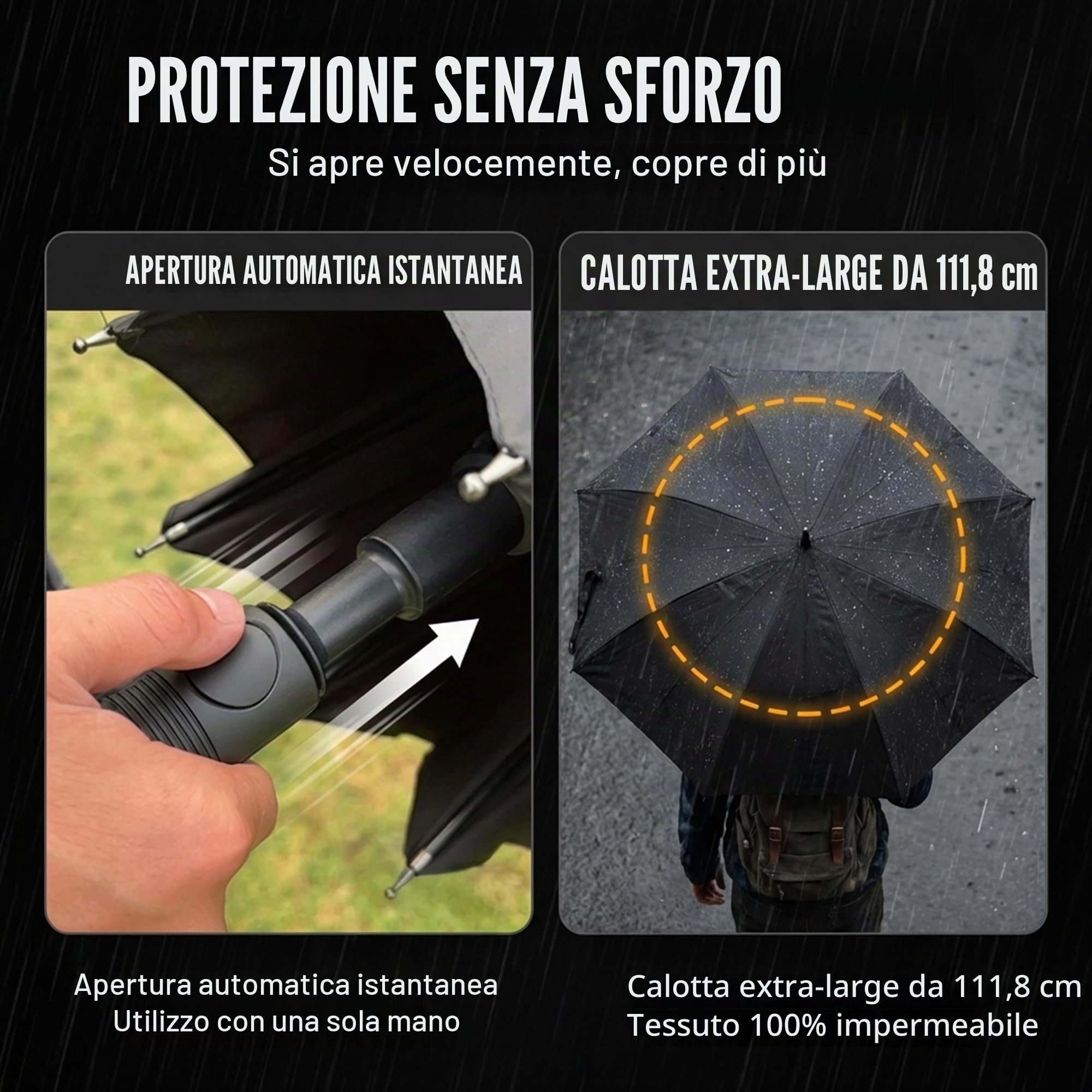 Uzi Tactical Self Defense Umbrella – Windproof Unbreakable Fiberglass with Carbide Tip - Lightweight, Large, Portable, Travel Umbrella for Men & Women – Combat-Ready for Rain, Snow & Wind