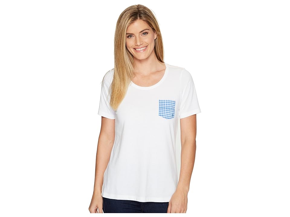 

Columbia Harborside Pocket Tee (White/Harbor Blue Dot Gingham) Women's Short Sleeve Pullover