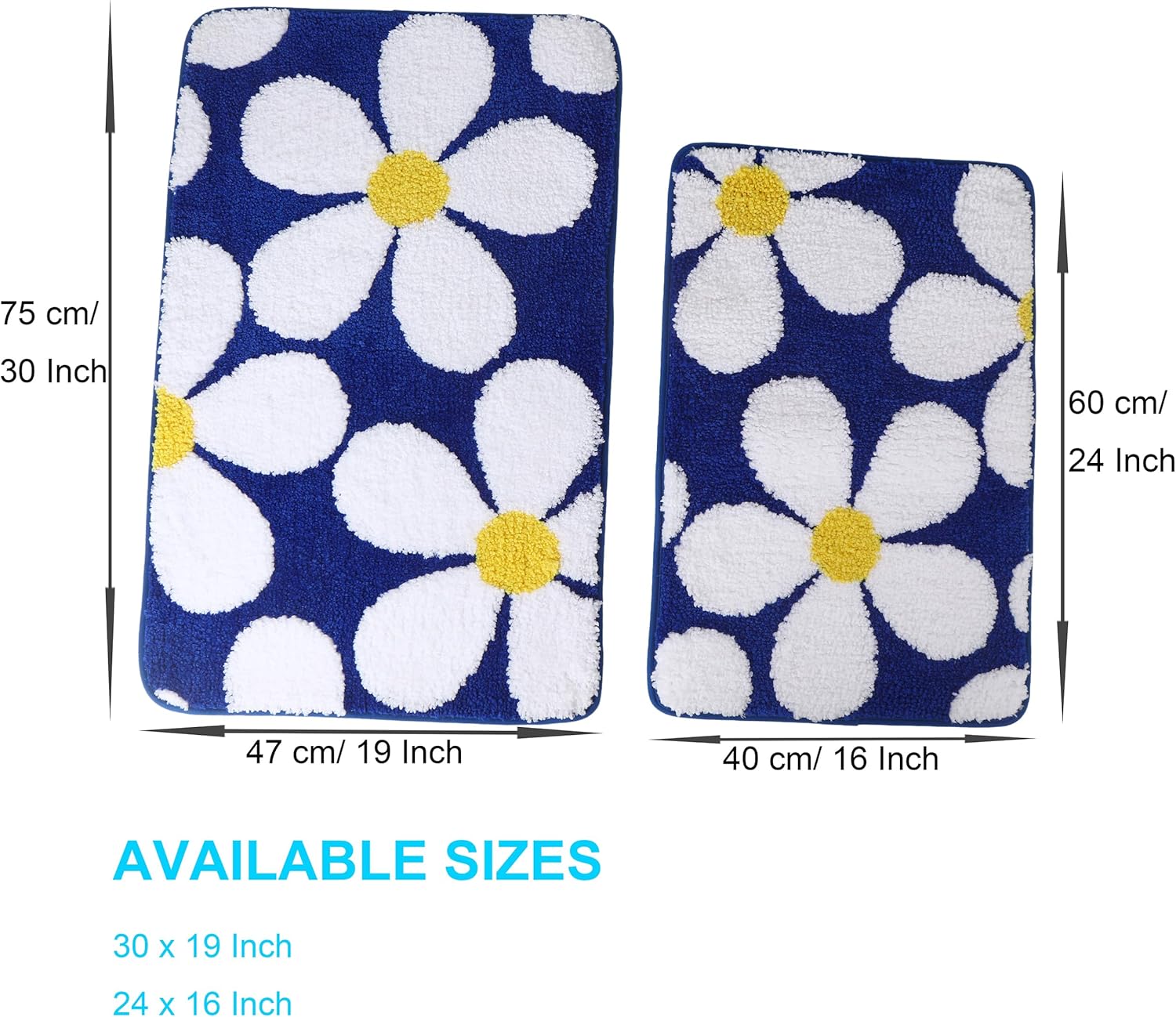 Cute Flower Bath Mat, Non-Slip TPR Backing Ultra Soft Microfiber Bathroom Rug, Machine Washable Absorbent Bath Rug for Tub Shower Sink Bedroom Dorm Restroom Toilet(Navy, 30x19 Inch)
