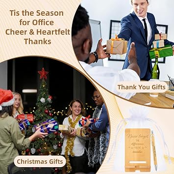 30 Pcs Employee Appreciation Gifts Bulk, 10 Wooden Phone Stands, 10 Motivational Pens with White Organza Bags, Thank You Gifts for Coworkers, Staff, Team, Volunteers, Nurses, Teachers, Office Desk