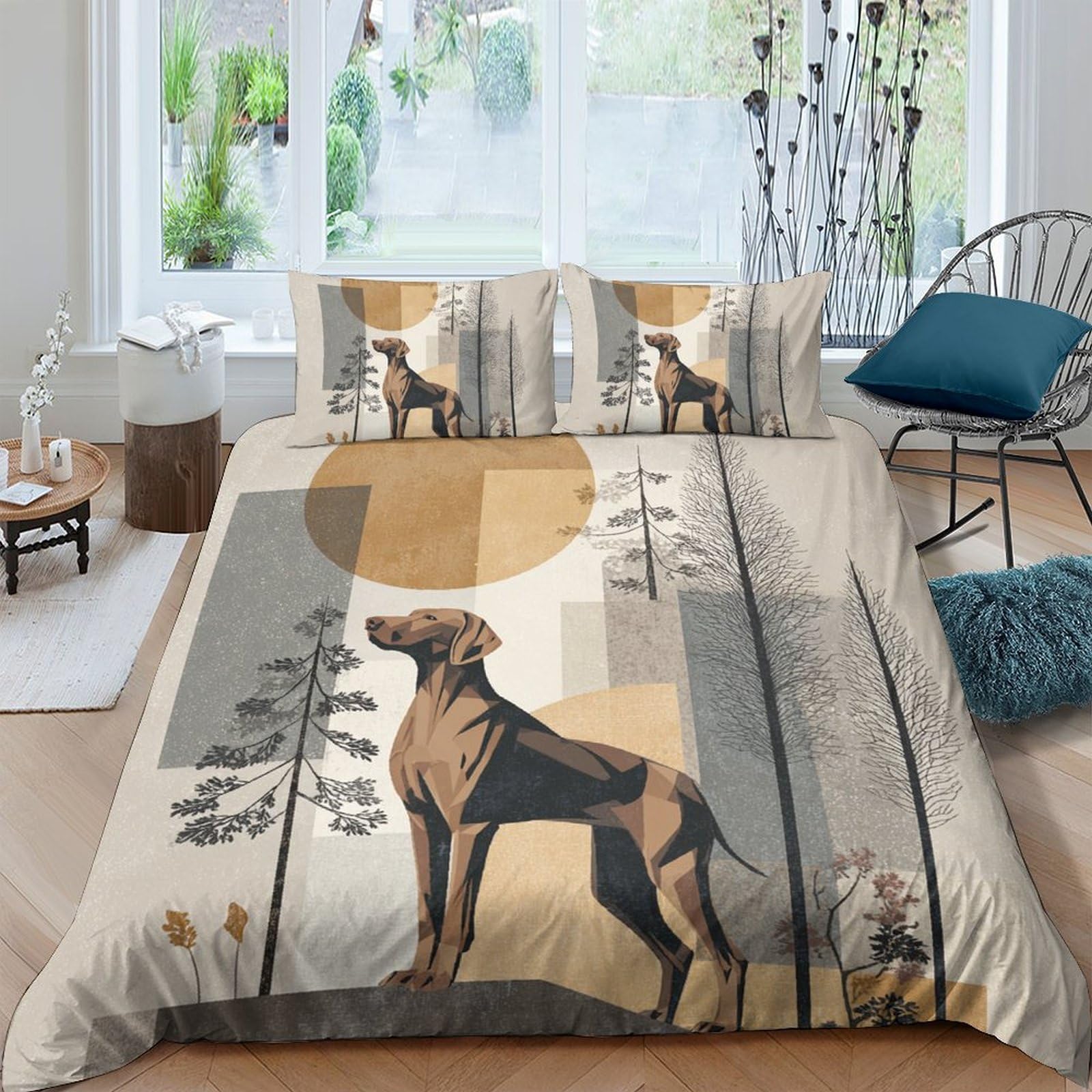 Ctjqhvkz Style-6 3D Printed Brown Dog Fitted Sheet Microfiber Artistic Sun Forest Mattress Cover For Bedroom Dorm Decor Single（135X200cm）