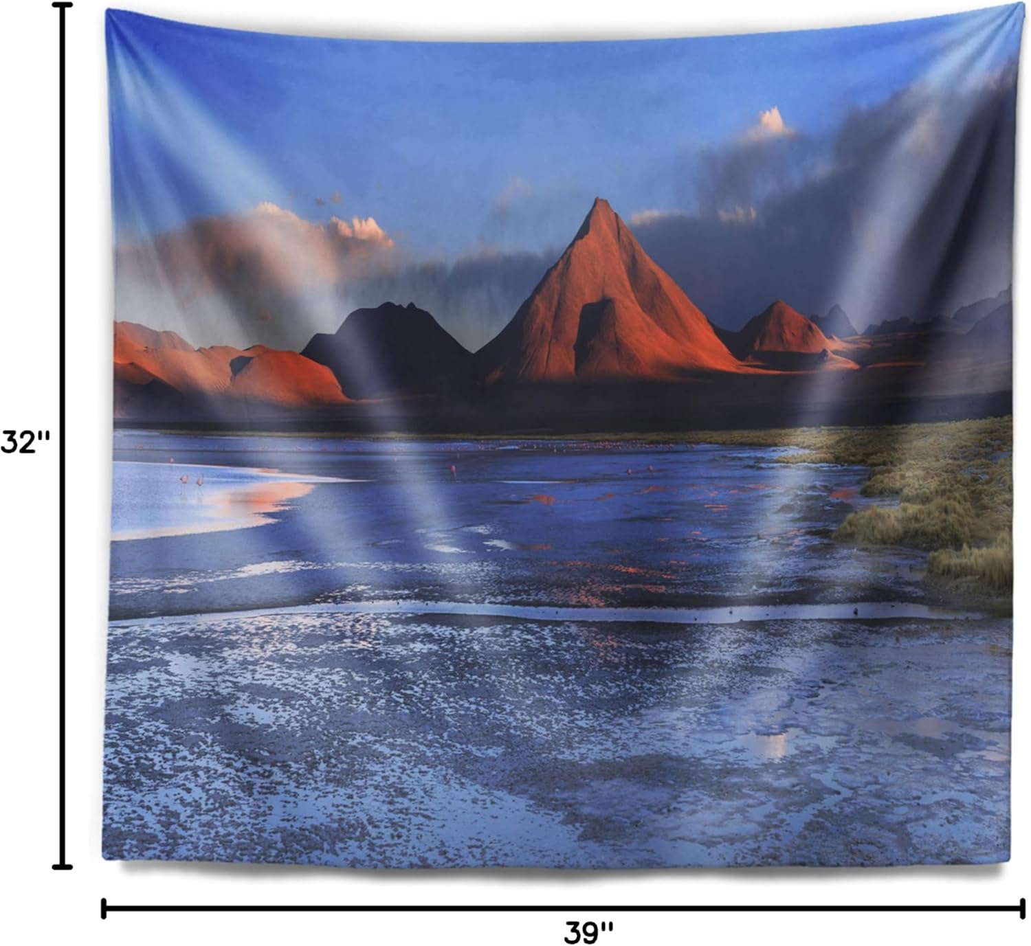 Designart ' Colorado Lagoon and Volcano Pabellon' Landscape Tapestry Blanket Décor Wall Art for Home and Office, Created On Lightweight Polyester Fabric Medium: 39 in. x 32 in