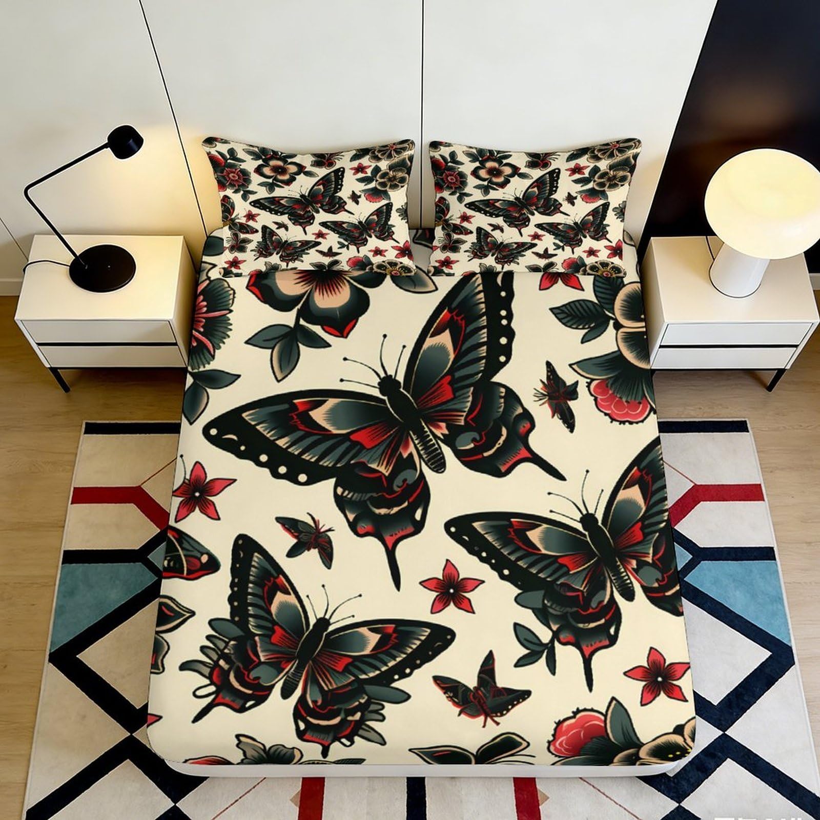 K1r3d9e5 Style-10 3D Printed Butterfly Floral Fitted Sheet Microfiber Soft Anti-Slip Bed Cover For Bedroom Guestroom Decor Mattress Protection 90X200x25cm