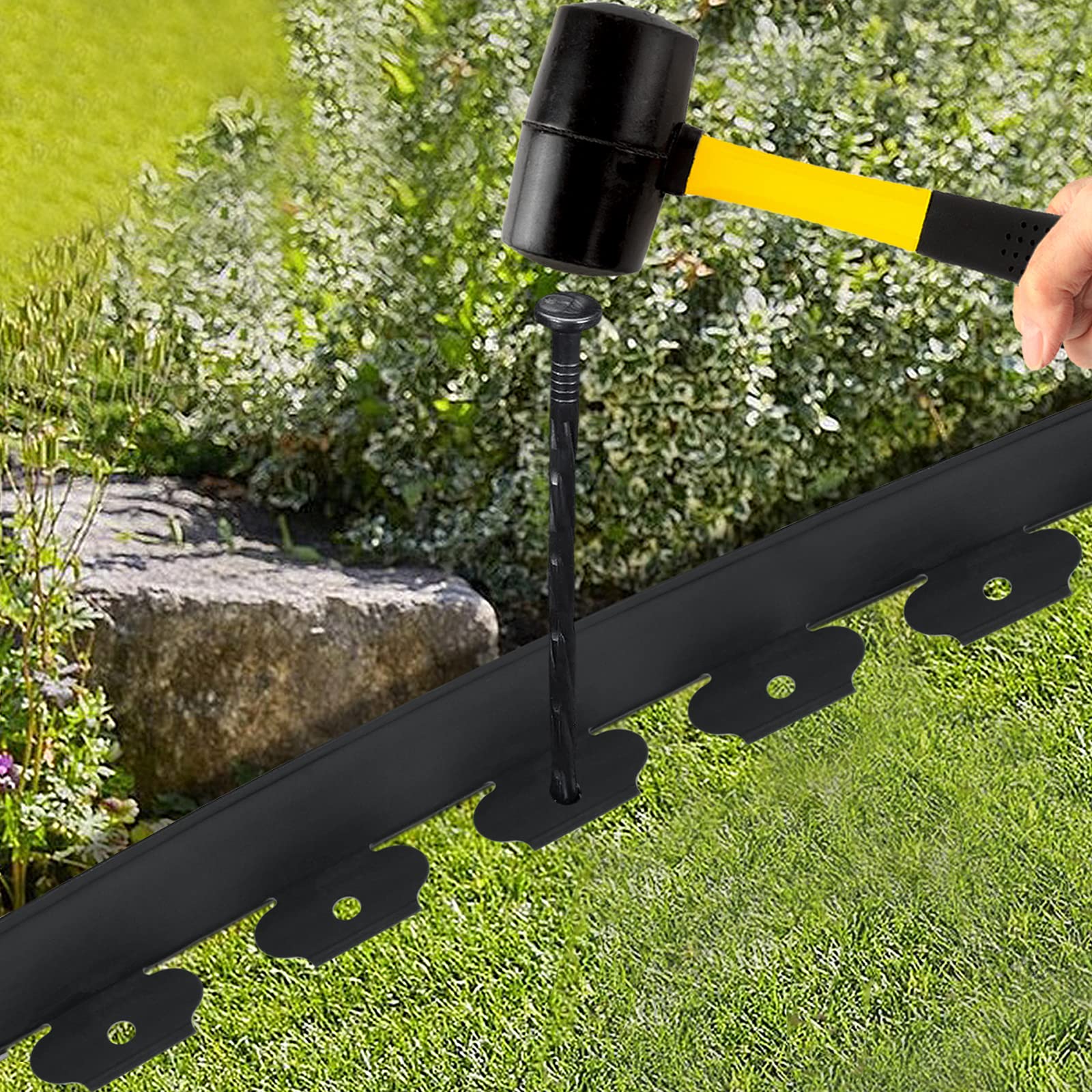 UISEBRT Bordure de Pelouse en Plastique 10m - Flexible Bordure de Jardin avec 30 Piquets d'ancrage Bordure de Gazon Décorative de Jardin, Noir