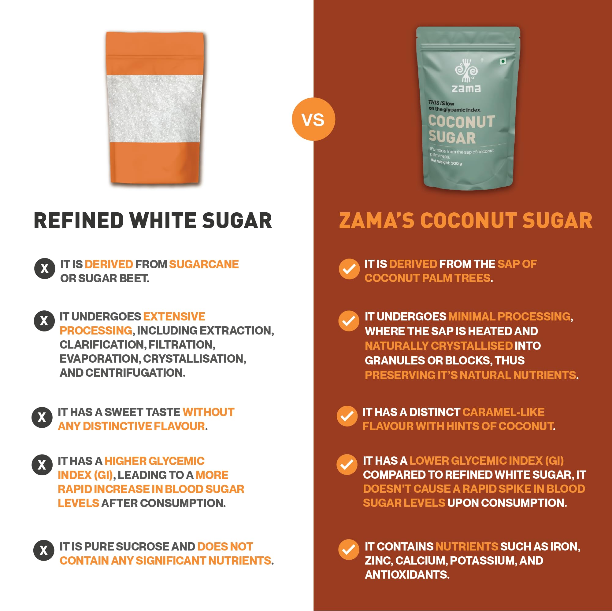 Zama Coconut Sugar 500g | Coconut Palm Sugar | Subtle Caramel Flavour | Sugar Substitute | Unprocessed and unrefined | Plant Based | Coconut Jaggery - Image 3 thumbnail