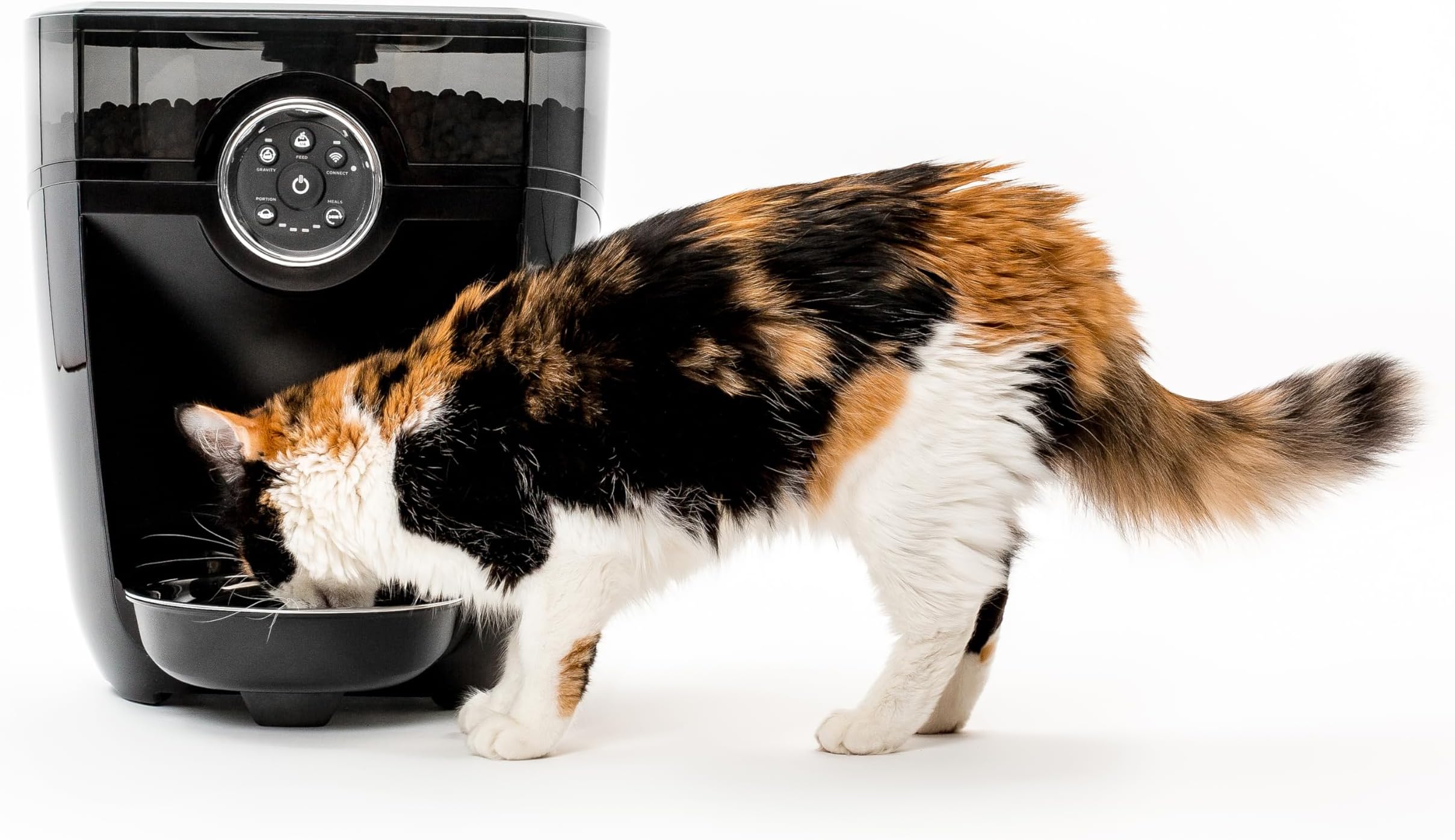 Feeder-Robot by Whisker, Black with Smoke-Grey Hopper; Smart, Automatic Pet Feeder, Feed Your Cat or Dog from Anywhere, Designed & Assembled in USA