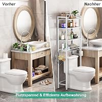 Kalrin 4 szintes WC fölötti polc tárolóval, fürdőszoba szervezőrendszer fehér 4
