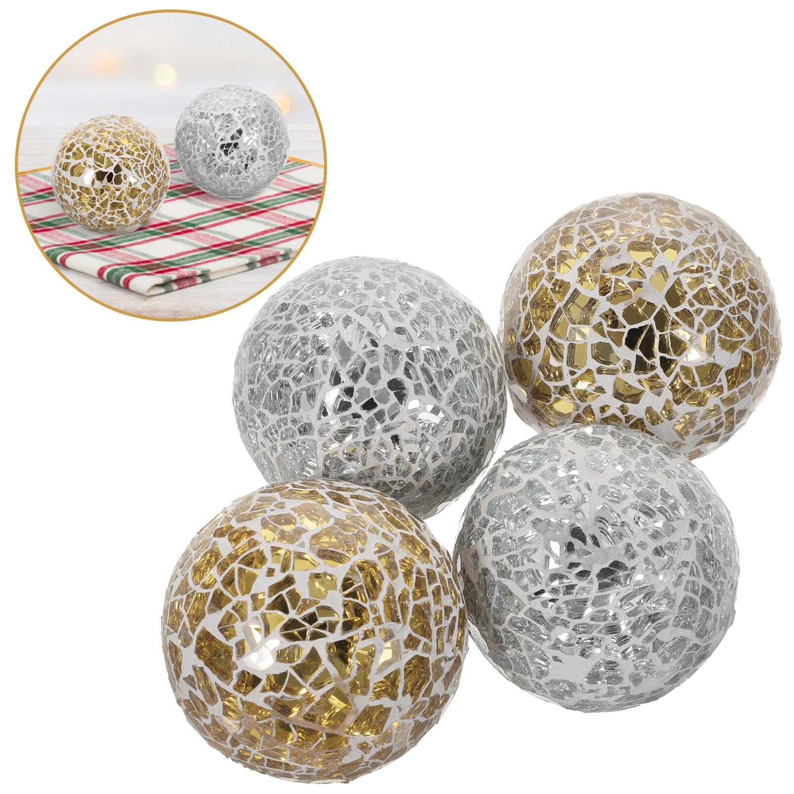 HOMSFOU 4pcs Ball Glass Ball Bowl Filler Glass Ball Crafts Cracked Ball Decorative Orbs Balls Decorative Balls Table Sphere Ball Glass Orbs Tablescape Decor Round Foam