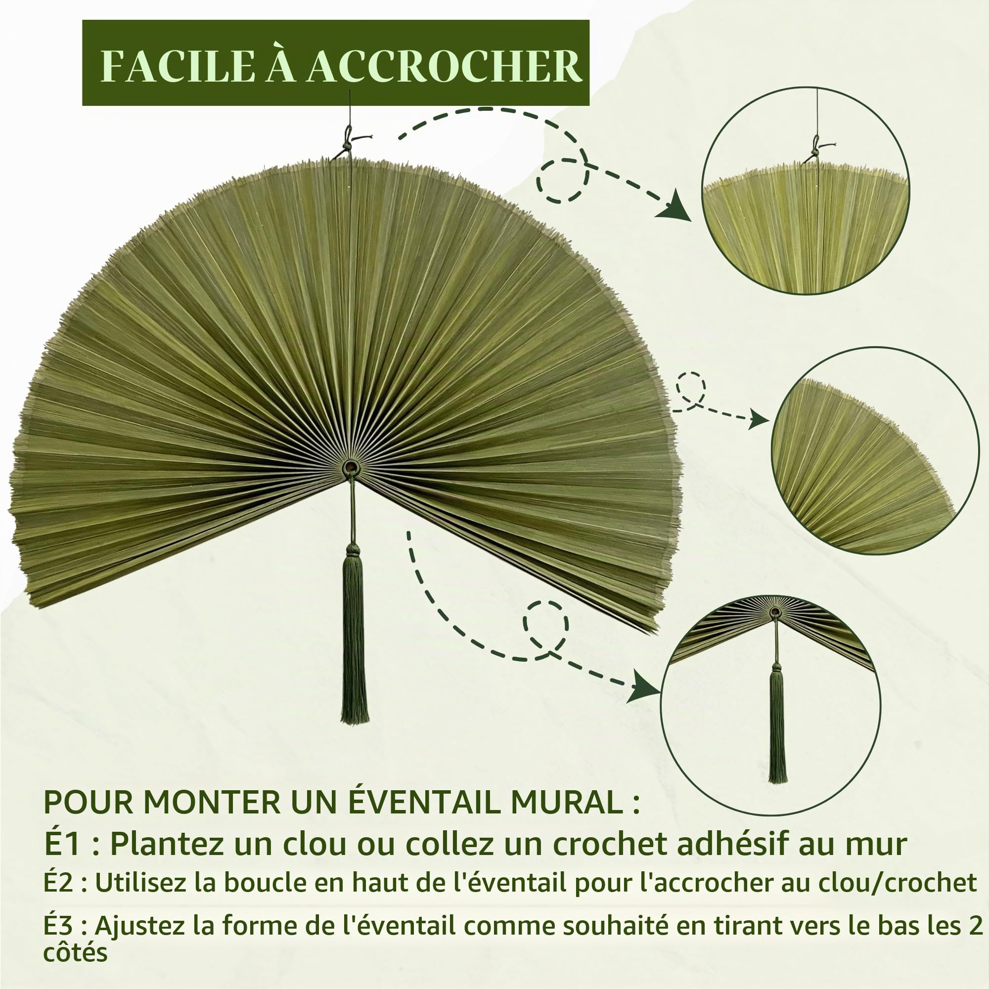 ChumDecor Décoration Murale Éventail Géant Japonais Grand Fan Bambou Tête de Lit Suspendue Bohème Éventails Pliants Décoratifs pour Dessus de Lit Tendance Asiatique