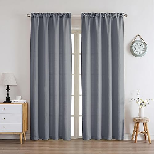 Miniatura 159 de Chyhomenyc Cortinas Rojas Navideñas de 84 Pulgadas de Largo Juego de 2 Paneles, Lino Sintético Texturizado Semi Filtrante de Luz Suave Aireado