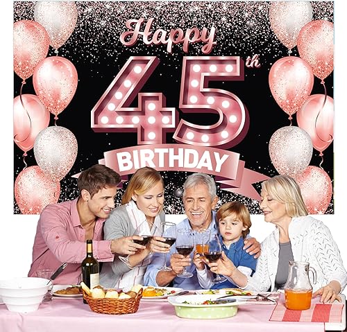 Vista 24 de Happy 21st Birthday Rose Gold Banner Backdrop Cheers to 21 Years Old Confetti Balloons Theme Decor Decorations for Women 21 Years Old Pink Birthday