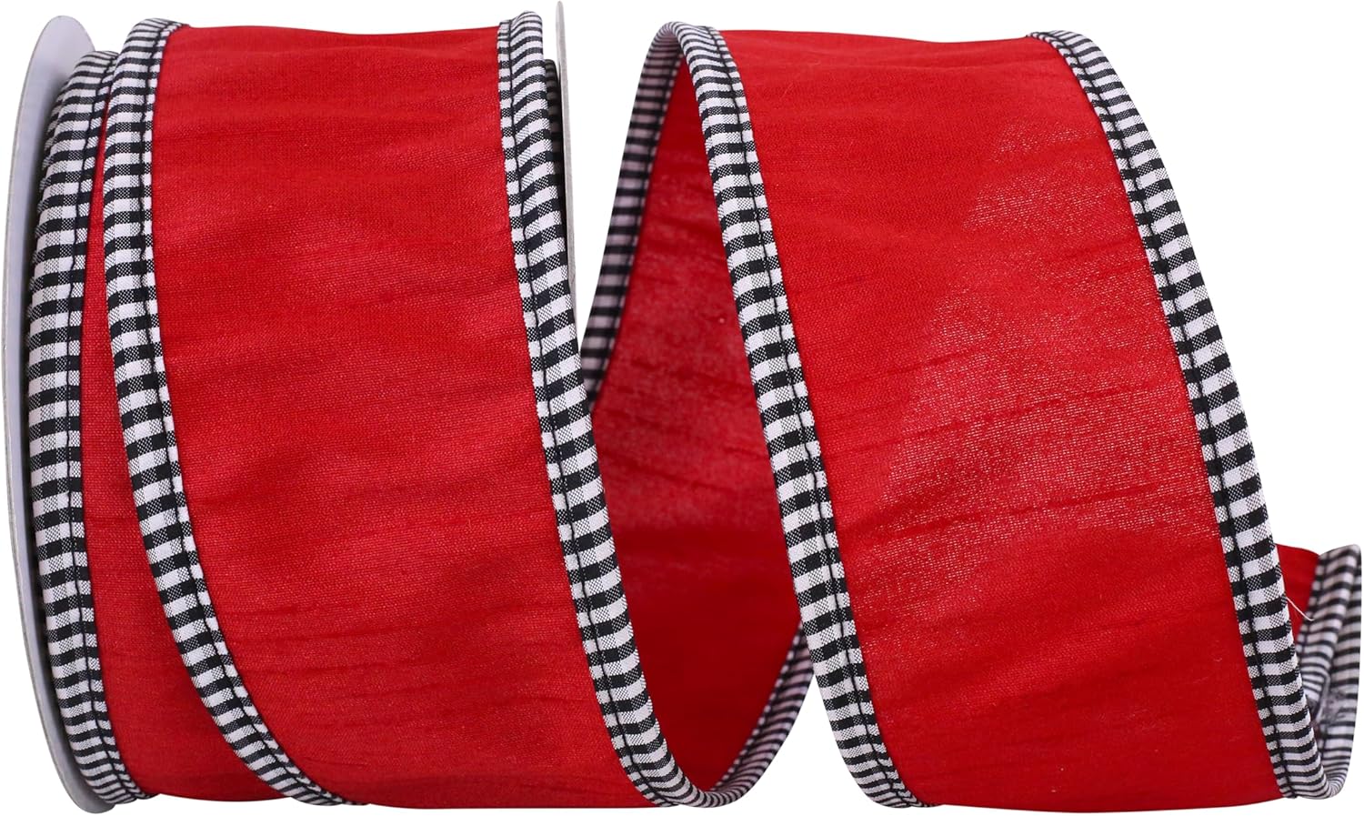 Reliant Ribbon 90906W-065-40F Dupioni Check Edge Wired Edge Ribbon, 2-1/2 Inch X 10 Yards, Red