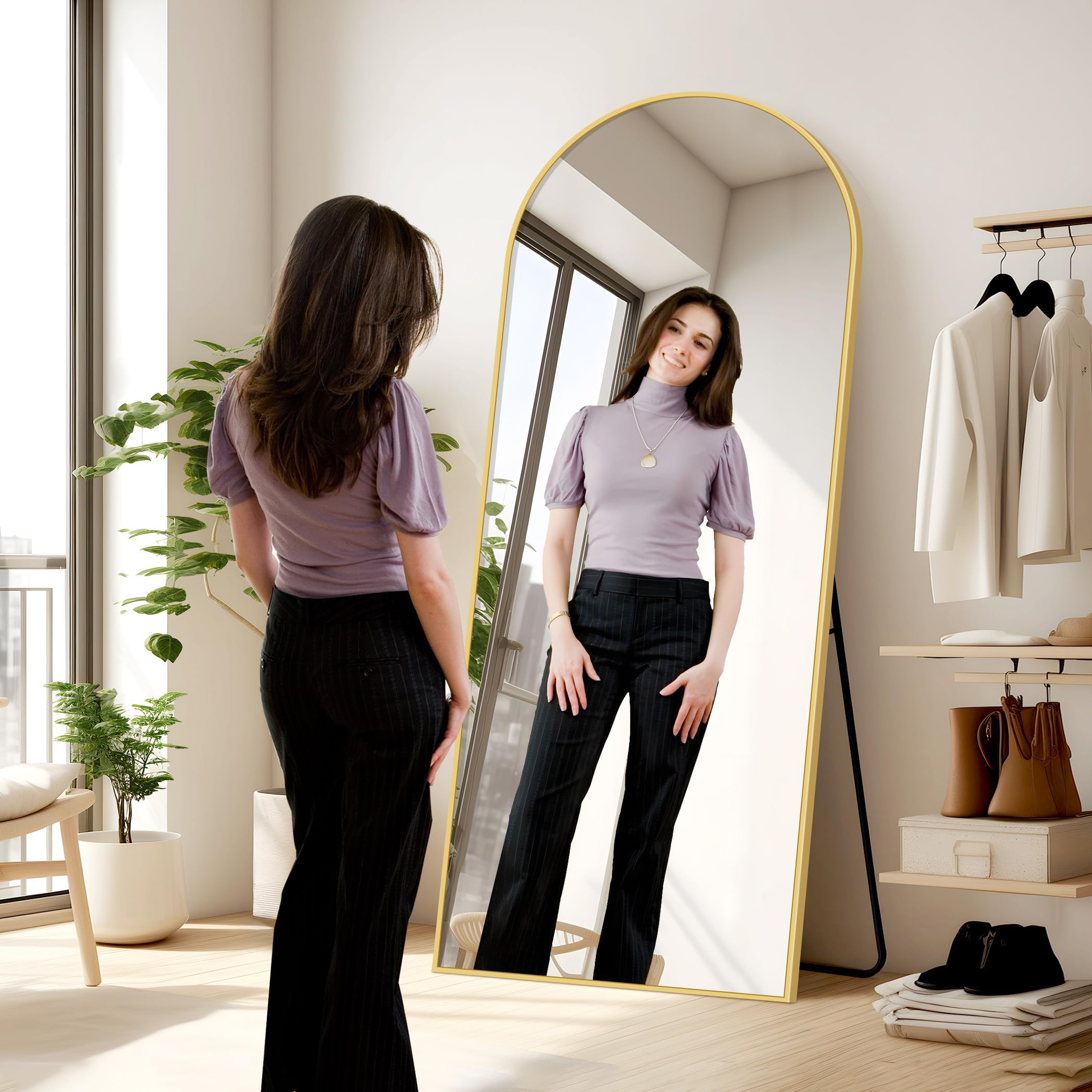 KOCUUY Specchi ad Arc a Figura Intera, 192 x 85 cm Oro Specchio da Appoggio Grande Per In Piedi, Grande Specchi da Parete Con Cornice In Metallo Per Soggiorno, Camera da Letto, Corridoio