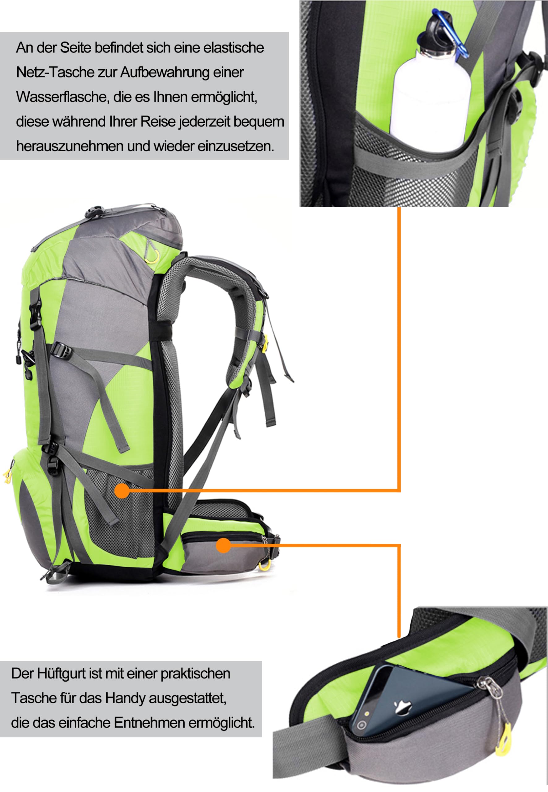 Maity Leichter Wanderrucksack 50L multifunktionaler schwarzer Wandercamping Outdoor kleiner Rucksack Männer und Frauen atmungsaktiver wasserdichter Rucksack für Wandern