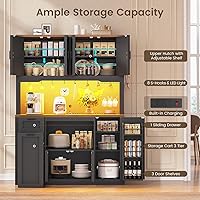 Vista 5 de Itaar Armario de despensa de 71 pulgadas con estación de carga y luz LED, armario de despensa de cocina con soporte para microondas, armarios