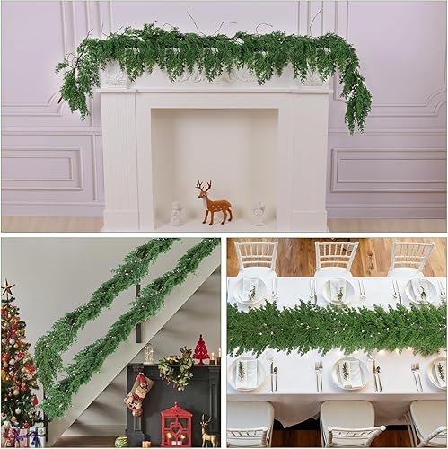 Miniatura 6 de Guirnalda de Navidad de 6 pies de cedro artificial y ciprés para decoración de Navidad en interiores y exteriores, en repisa, escalera, porche y mesa