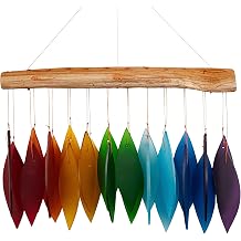 Rainbow Glass Driftwood Wind Chime, Colorful Garden Decor, 11 Inch