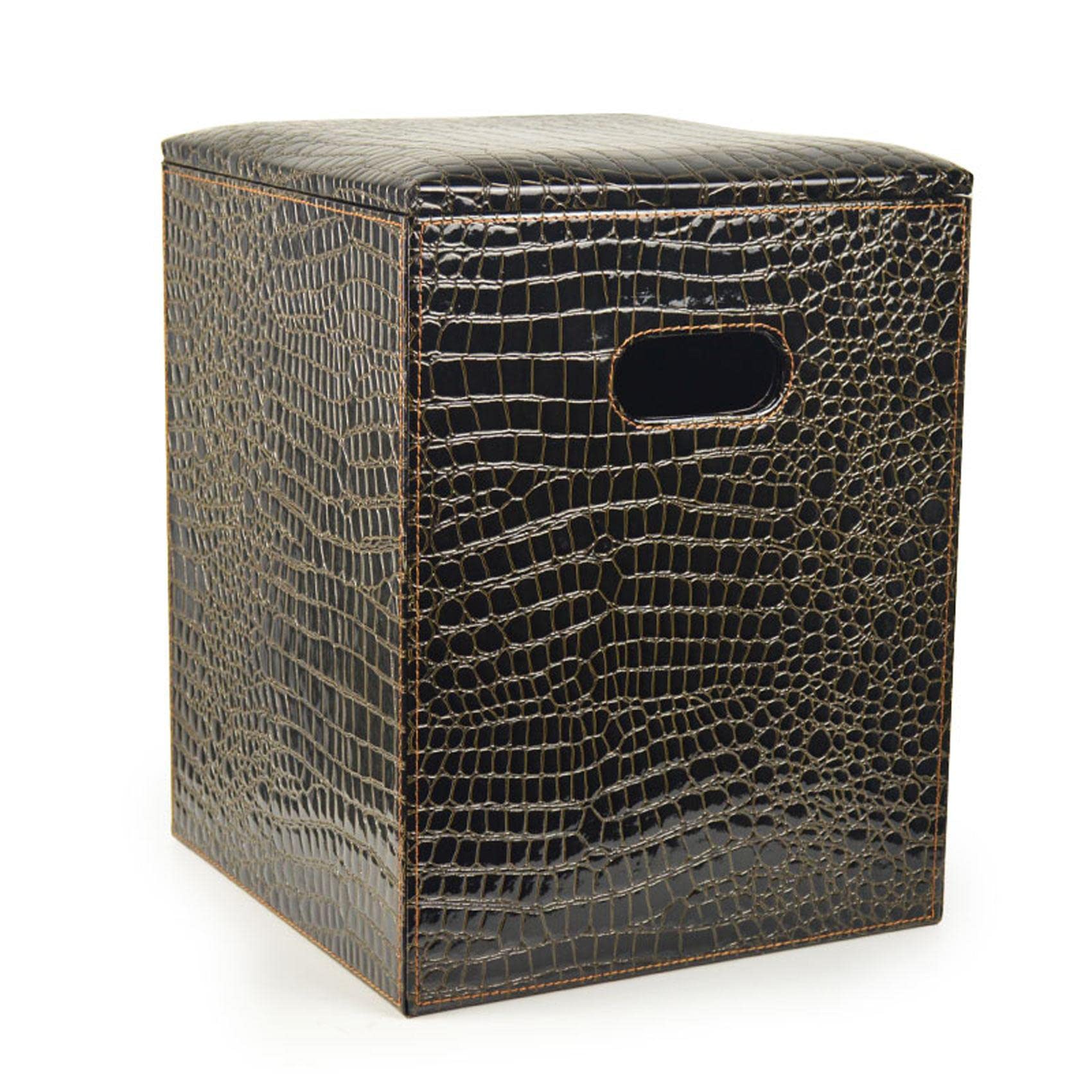 Repose-pieds tabouret à langer carré en cuir marron motif crocodile pour salon