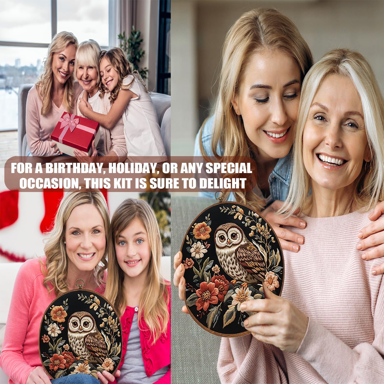 GOLDEN SMILE Embroidery Kit for Beginners Adults - 2-in-1 Frame & Display Hoop (8.2"/21cm), Water-Soluble Pattern, Full Reusable Tools for Easy Start | Owl Floral Art