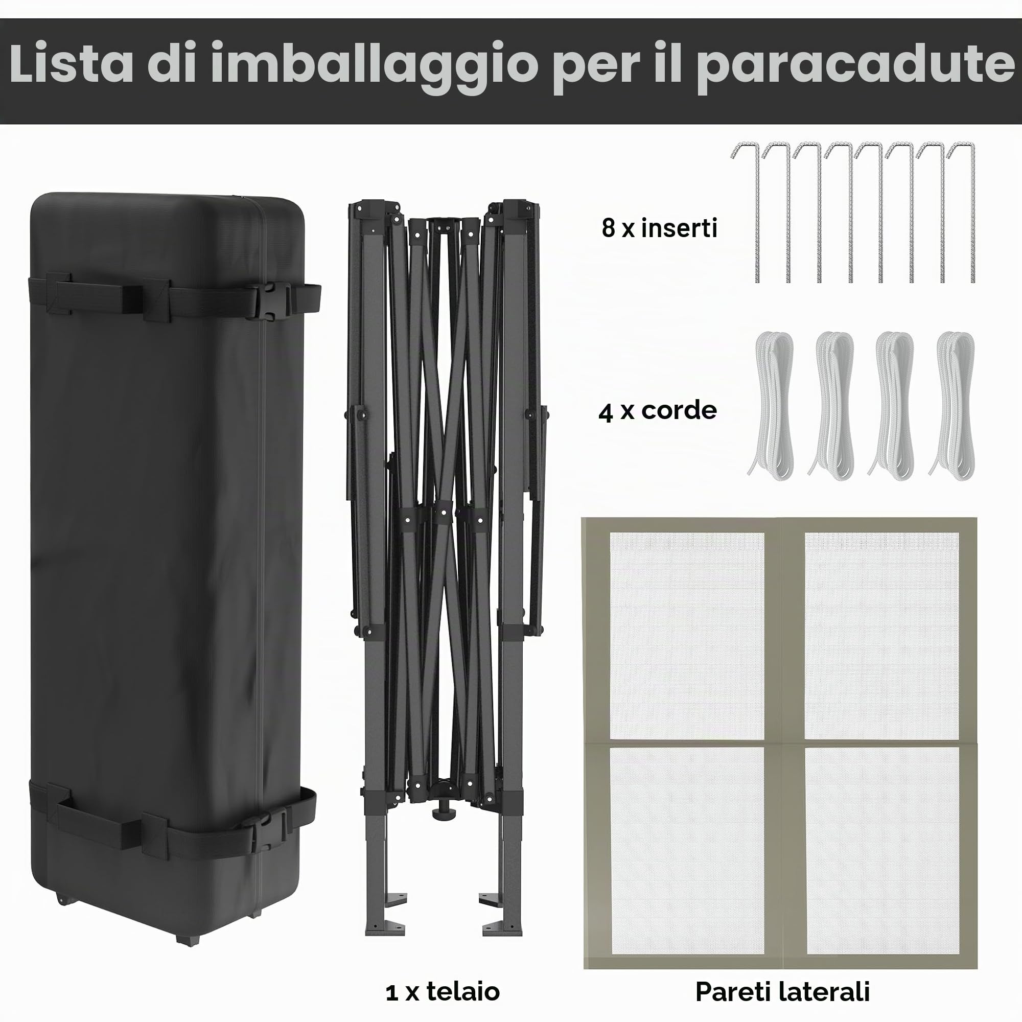 Aufun Gazebo da giardino Pop Up Padiglione 4x4m, protezione UV e zanzare, stabile gazebo pieghevole regolabile in altezza, tenda da giardino con 4 pannelli laterali con zanzariera e tetto doppio