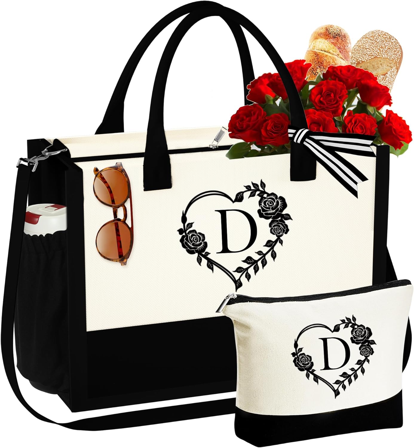 YOOLIFE Tote Bag with Cosmetic Bag Personalized Travel