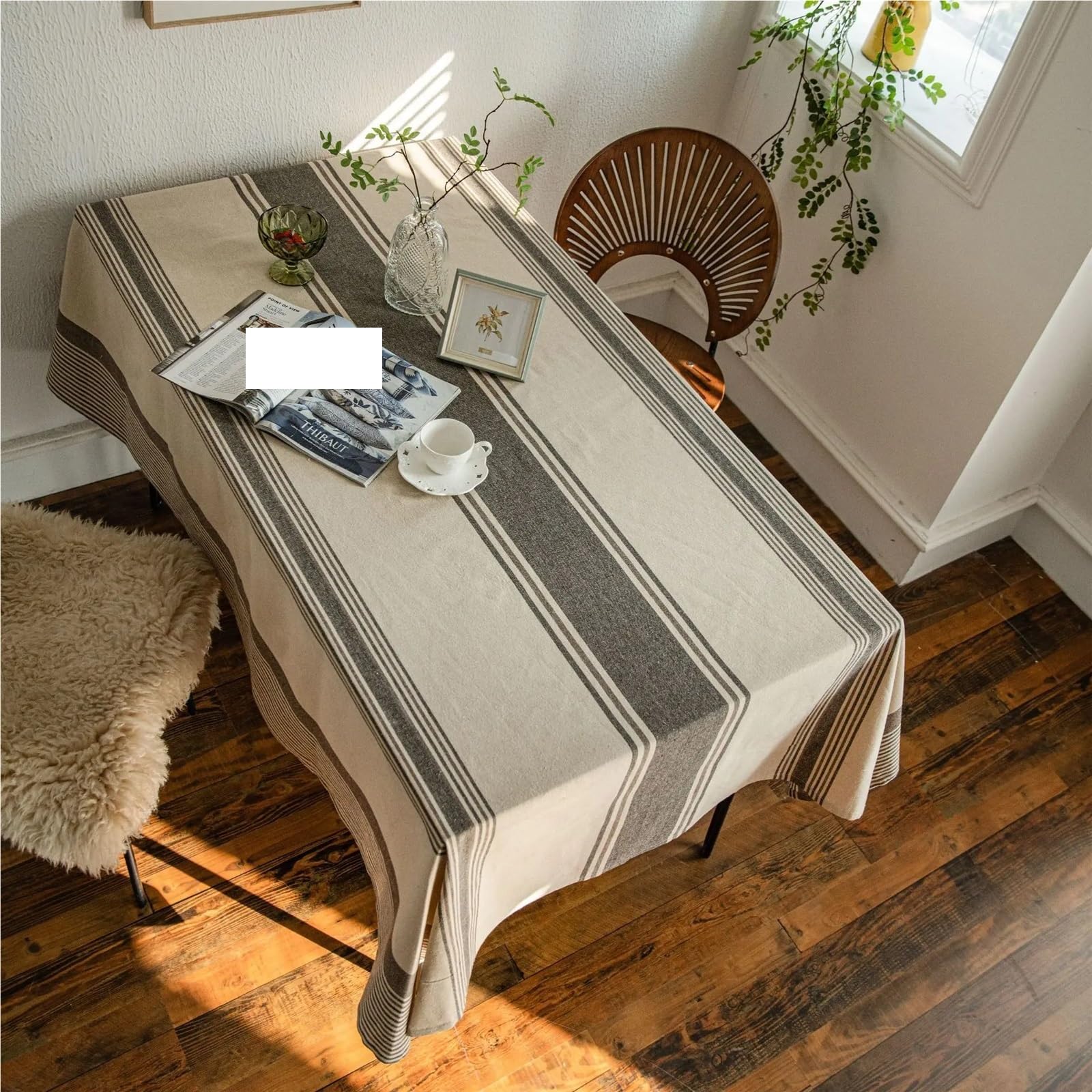 Mantel a rayas Mantel rectangular de lino y algodón for mesa, estilo rústico, a rayas, for picnic, tela pesada, for café, decoración cocina para la decoración de la Cocina del hogar(Green,100x140cm)